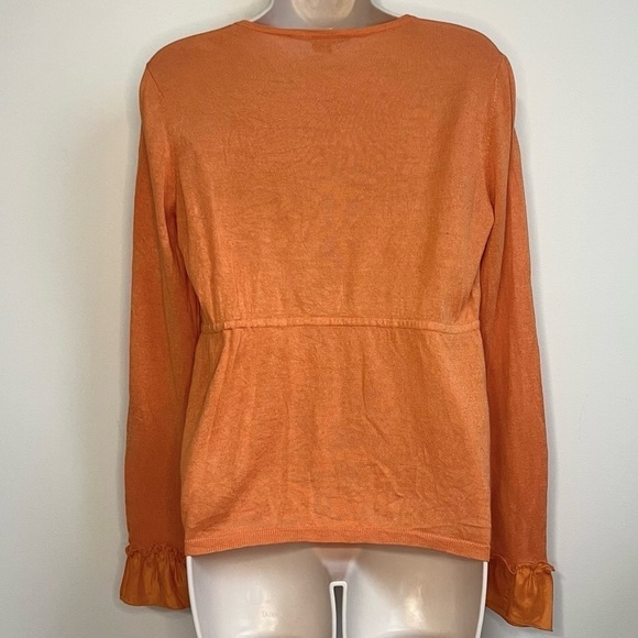 White + Warren Silk Cotton Knit Button Tie Long Sleeve Cardigan Orange Medium - Picture 3 of 7